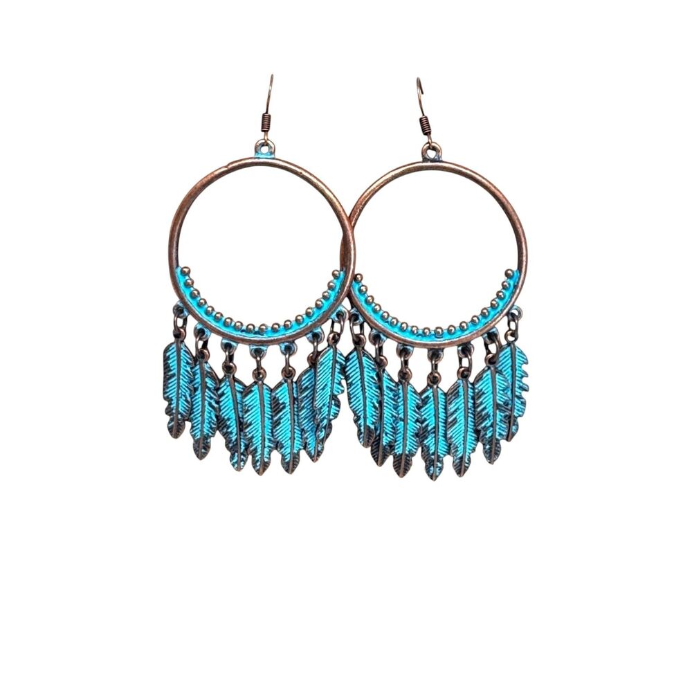 Patina Copper Feather Earrings #2043